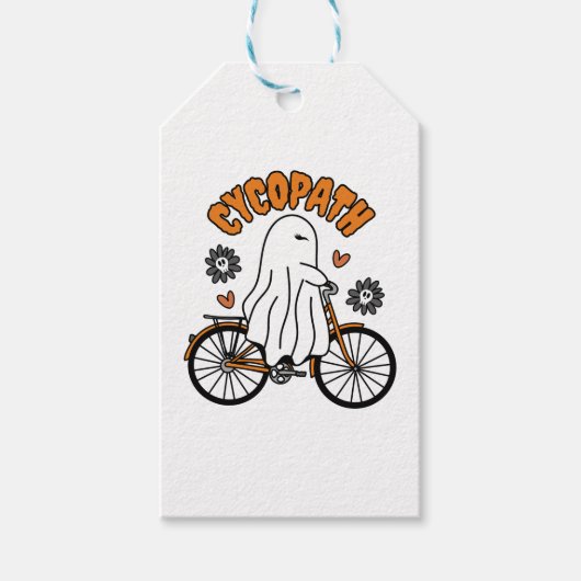 Cycopath Halloween Ghost op de Oranje Fiets Cadeaulabel (Voorkant)