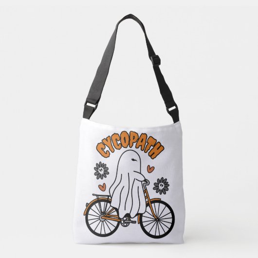 Cycopath Halloween Ghost op de Oranje Fiets Crossbody Tas (Voorkant)