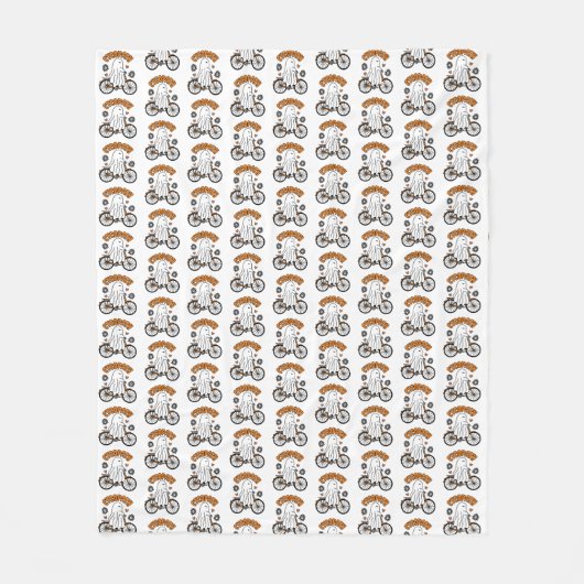 Cycopath Halloween Ghost op de Oranje Fiets Fleece Deken (Voorkant)