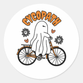 Cycopath Halloween Ghost op de Oranje Fiets Ronde Sticker