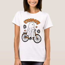 Cycopath Halloween Ghost op de Oranje Fiets T-shirt