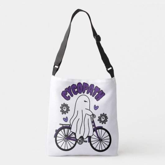 Cycopath Halloween Ghost op Paarse Fiets Crossbody Tas (Achterkant)