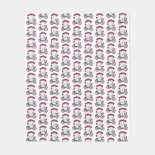 Cycopath Halloween Ghost op Roze Fiets Fleece Deken (Voorkant)