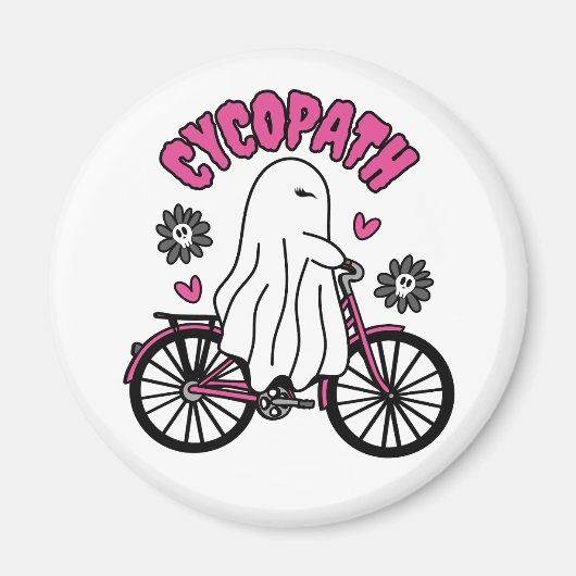 Cycopath Halloween Ghost op Roze Fiets Magneet (Voorkant)