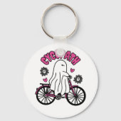 Cycopath Halloween Ghost op Roze Fiets Sleutelhanger (Voorkant)