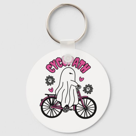 Cycopath Halloween Ghost op Roze Fiets Sleutelhanger (Achterkant)