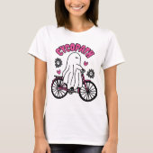 Cycopath Halloween Ghost op Roze Fiets T-shirt (Voorkant)