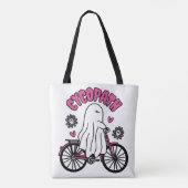 Cycopath Halloween Ghost op Roze Fiets Tote Bag (Achterkant)
