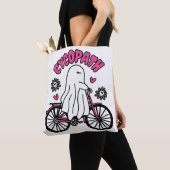 Cycopath Halloween Ghost op Roze Fiets Tote Bag (Dichtbij)