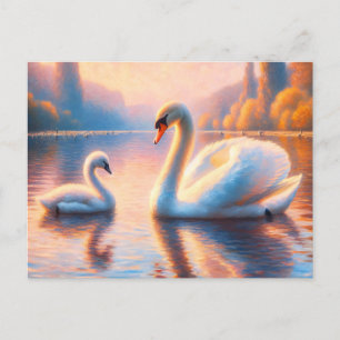 Cygnet en zwaan briefkaart