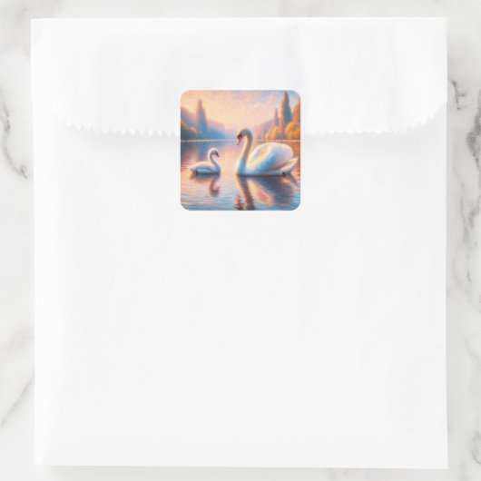 Cygnet en zwaan vierkante sticker (Tas)