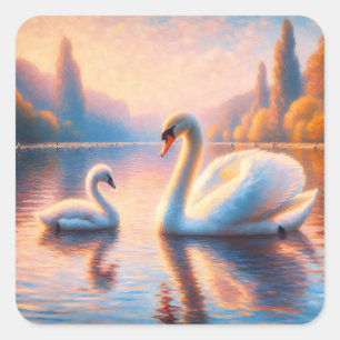 Cygnet en zwaan vierkante sticker