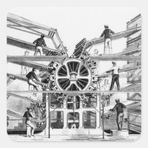 Cylinder drukpers uitgevonden door Richard March Vierkante Sticker