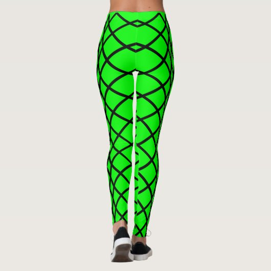 Cylindrical Pattern Black op Neon Green Women's Leggings (Achterkant)