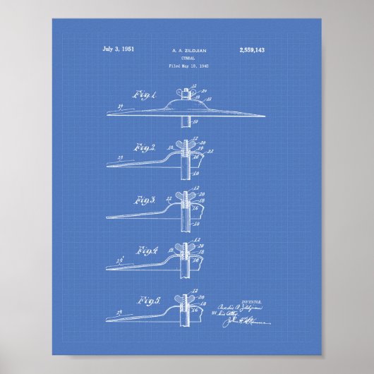 Cymbal 1951 Patent Art Blueprint Poster (Voorkant)