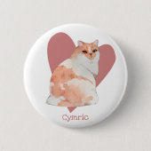Cymische Waterverf Kat Roze Button van het hart (Voorkant)