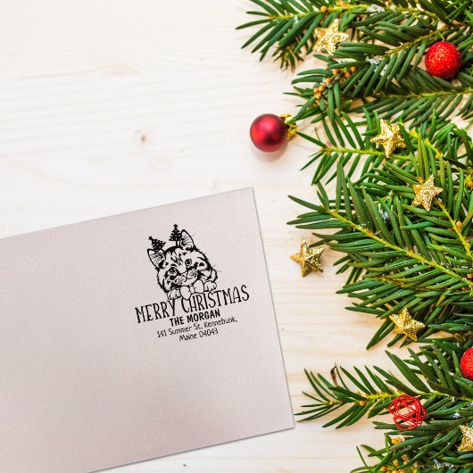 Cymric Cat Retour Adres Kerstmis Rubberstempel