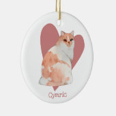 Cymric Cat Waterverf Kat Roze hart Keramisch Ornament (Rechts)