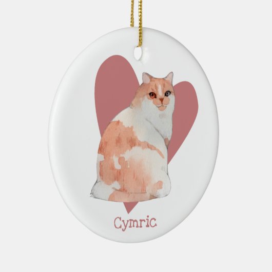 Cymric Cat Waterverf Kat Roze hart Keramisch Ornament (Rechts)