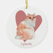 Cymric Cat Waterverf Kat Roze hart Keramisch Ornament (Voorkant)