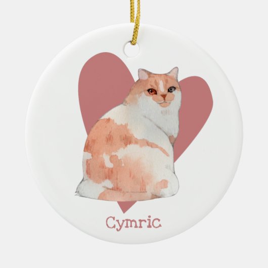 Cymric Cat Waterverf Kat Roze hart Keramisch Ornament (Voorkant)