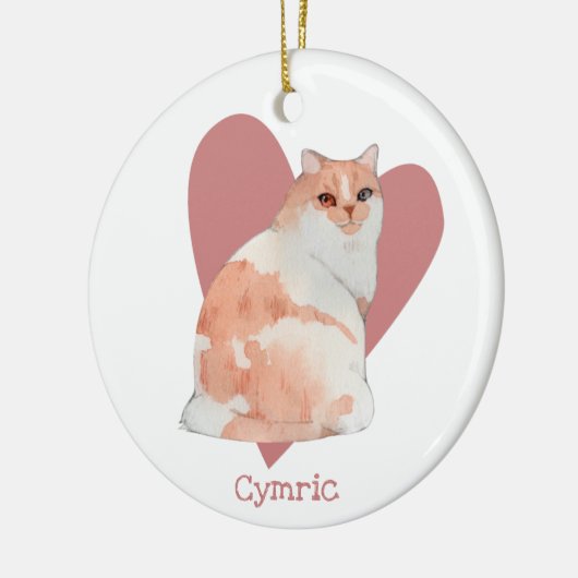 Cymric Cat Waterverf Kat Roze hart Keramisch Ornament (Links)