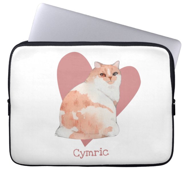 Cymric Cat Waterverf Kat Roze hart Laptop Sleeve (Voorkant)