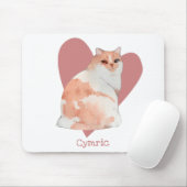 Cymric Cat Waterverf Kat Roze hart Muismat (Met muis)