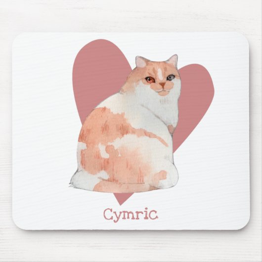 Cymric Cat Waterverf Kat Roze hart Muismat (Voorkant)