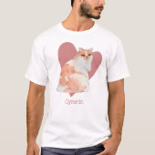 Cymric Cat Waterverf Kat Roze hart T-shirt (Voorkant)