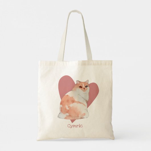 Cymric Cat Waterverf Kat Roze hart Tote Bag (Achterkant)