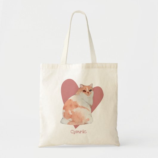 Cymric Cat Waterverf Kat Roze hart Tote Bag (Voorkant)