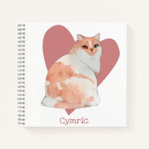 Cymric Cat Waterverf Kat Roze Heart Journal Notitieboek