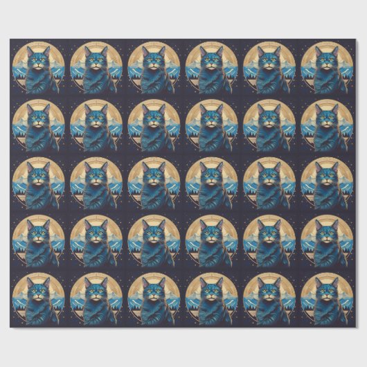 Cymric Cat With Mountain Backdrop Stars Cadeaupapier (Vlak)