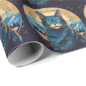 Cymric Cat With Mountain Backdrop Stars Cadeaupapier (Rol Hoek)