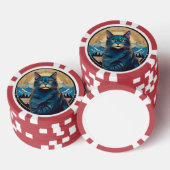 Cymric kat met bergachtergrond schittert poker chips (Opstapeling)