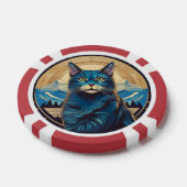 Cymric kat met bergachtergrond schittert poker chips (Enkel)