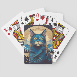 Cymric kat met bergachtergrond schittert pokerkaarten