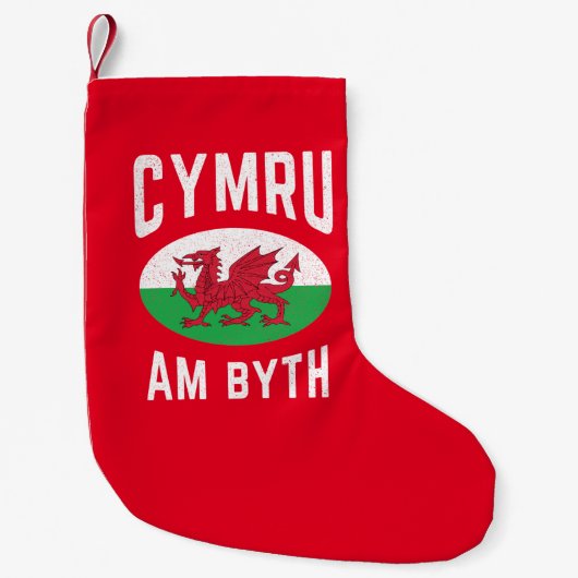 Cymru Am Byth Wales Flag Proud Welsh  Rugby Kleine Kerstsok (Voorkant)