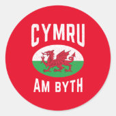 Cymru Am Byth Wales Flag Proud Welsh  Rugby Ronde Sticker (Voorkant)