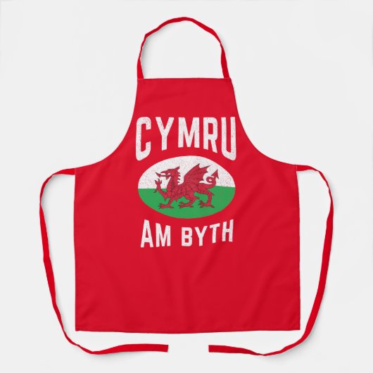 Cymru Am Byth Wales Flag Proud Welsh  Rugby Schort (Voorkant)