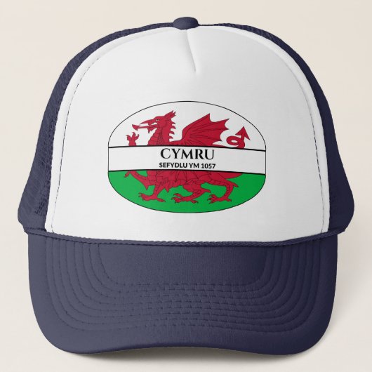 Cymru Sefydlu Ym 1057 Welsh Dragon Flag Trucker Pet (Voorkant)