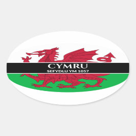 Cymru Sefydlu Ym 1057 Welsh Dragon Flag White Text Ovale Sticker