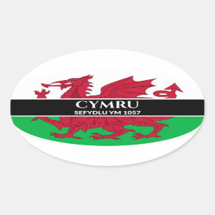 Cymru Sefydlu Ym 1057 Welsh Dragon Flag White Text Ovale Sticker