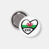 Cymru Wales Country Code Flag Heart Magneet (Voorkant / Achterkant)