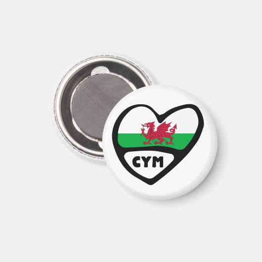 Cymru Wales Country Code Flag Heart Magneet (Voorkant / Achterkant)