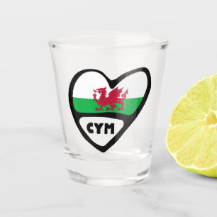Cymru Wales Country Code Flag Heart Shot Glas