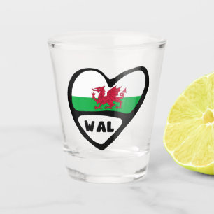 Cymru Wales Country Code WAL Flag Heart Shot Glass Glas