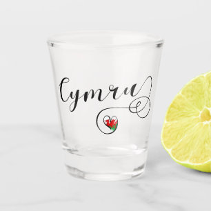 Cymru Wales Flag in Heart Shot Glas