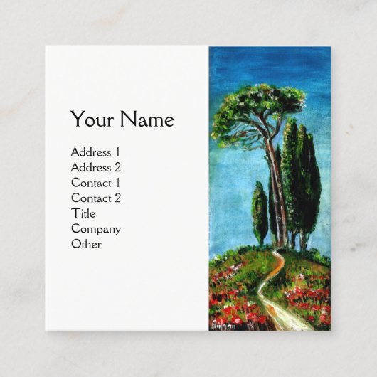 CYPERBOMEN EN MEDITERRANE PIJN IN TUSCANY VIERKANTE VISITEKAARTJE (Voorkant)